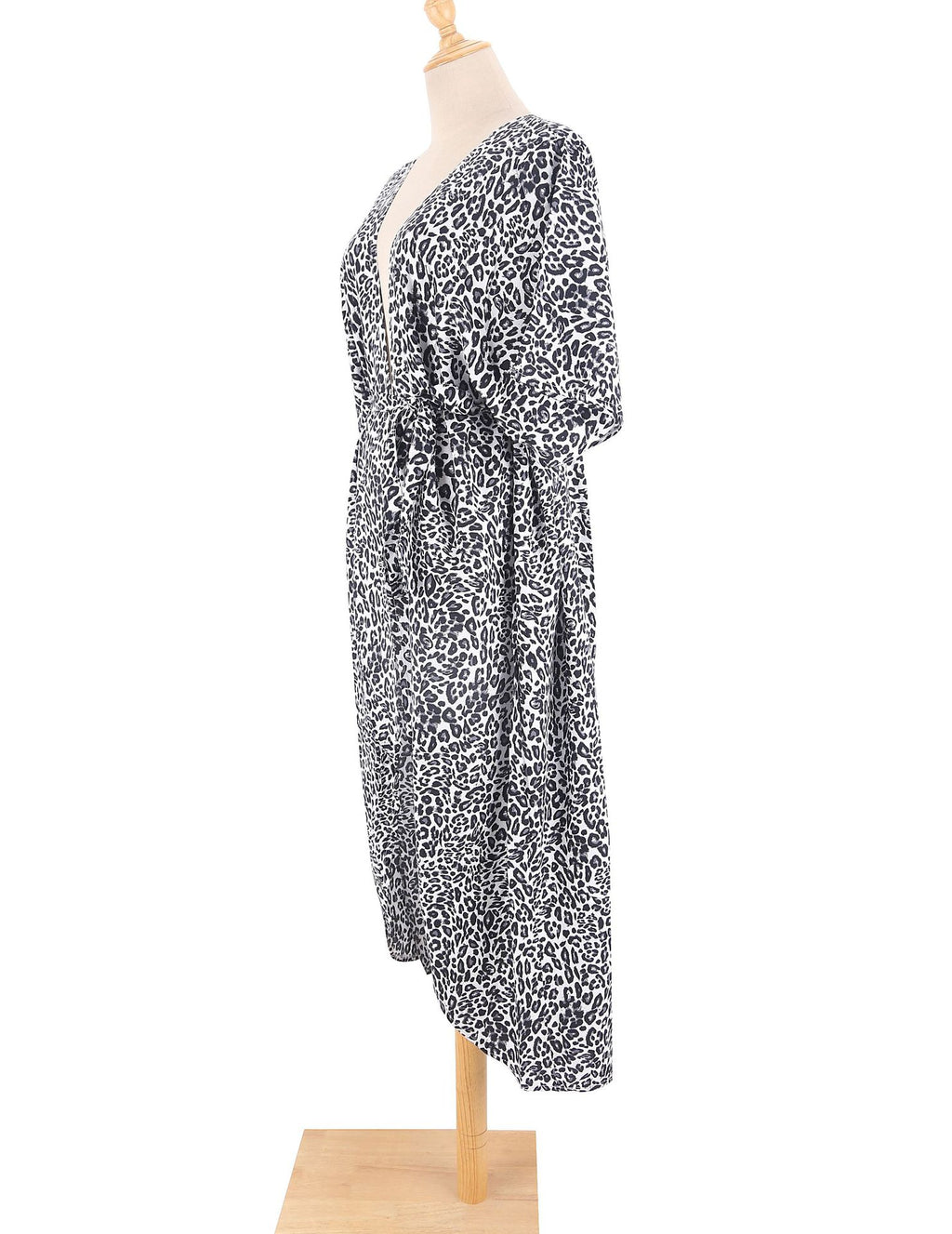 Tie Dye Print Open Front Long Kimono - Leopard - 2