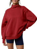 Relaxed Mock Neck Drop Shoulder Sweatshirt - Burgundy