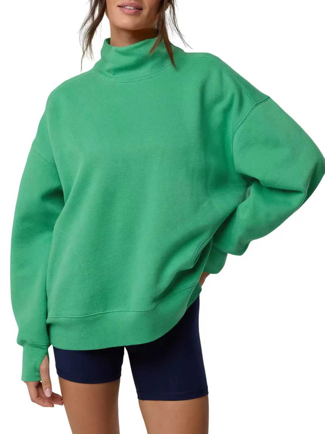 Relaxed Mock Neck Drop Shoulder Sweatshirt - Green