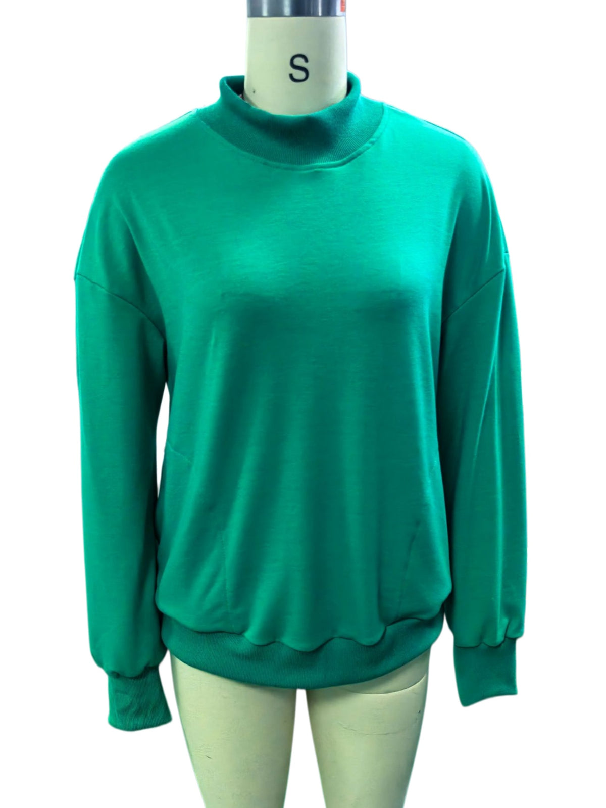 Relaxed Mock Neck Drop Shoulder Sweatshirt - Green - 1