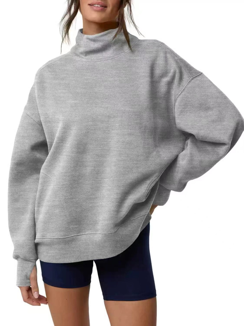 Relaxed Mock Neck Drop Shoulder Sweatshirt - Grey
