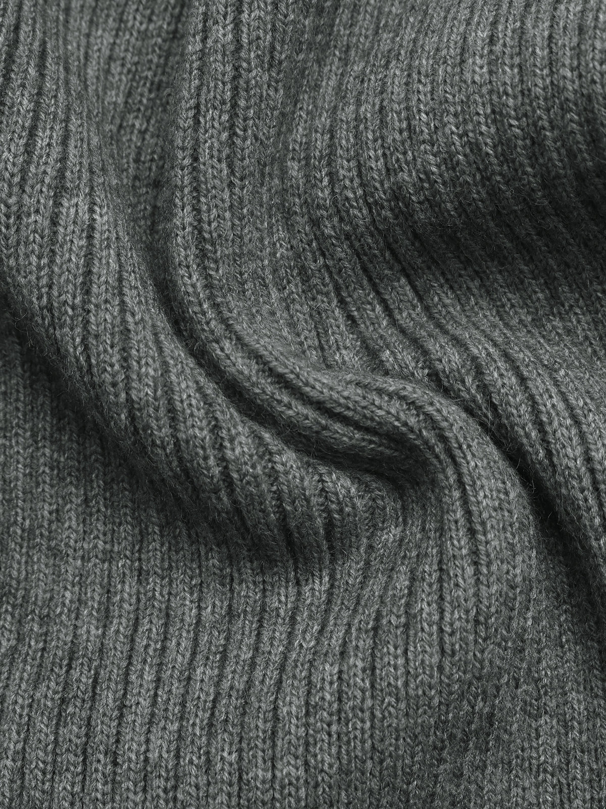 Dark Grey Ribbed Knit Funnel Neck Button Front Sweater - Dark_Grey - 4