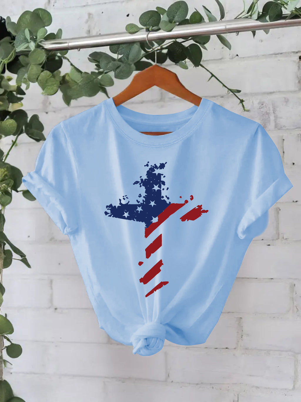 Patriotic Flag Cross Graphic Tee - Blue