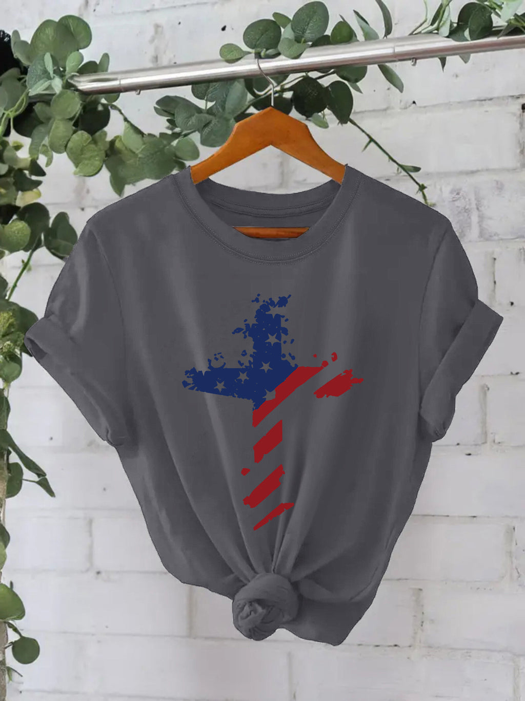Patriotic Flag Cross Graphic Tee - Darkgrey