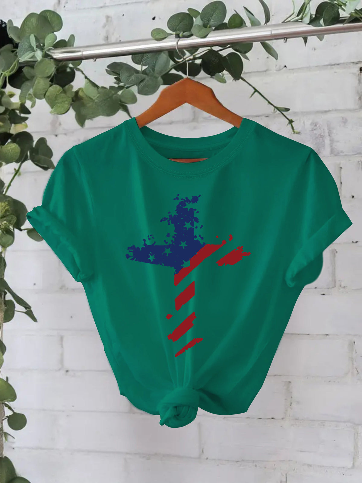 Patriotic Flag Cross Graphic Tee - Green