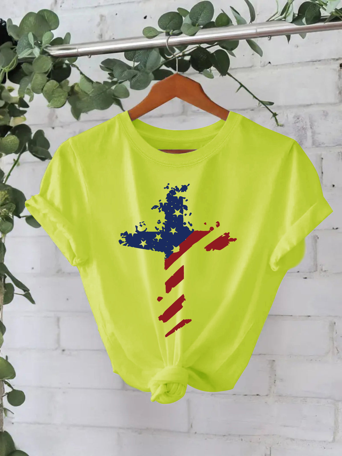 Patriotic Flag Cross Graphic Tee - Green-F