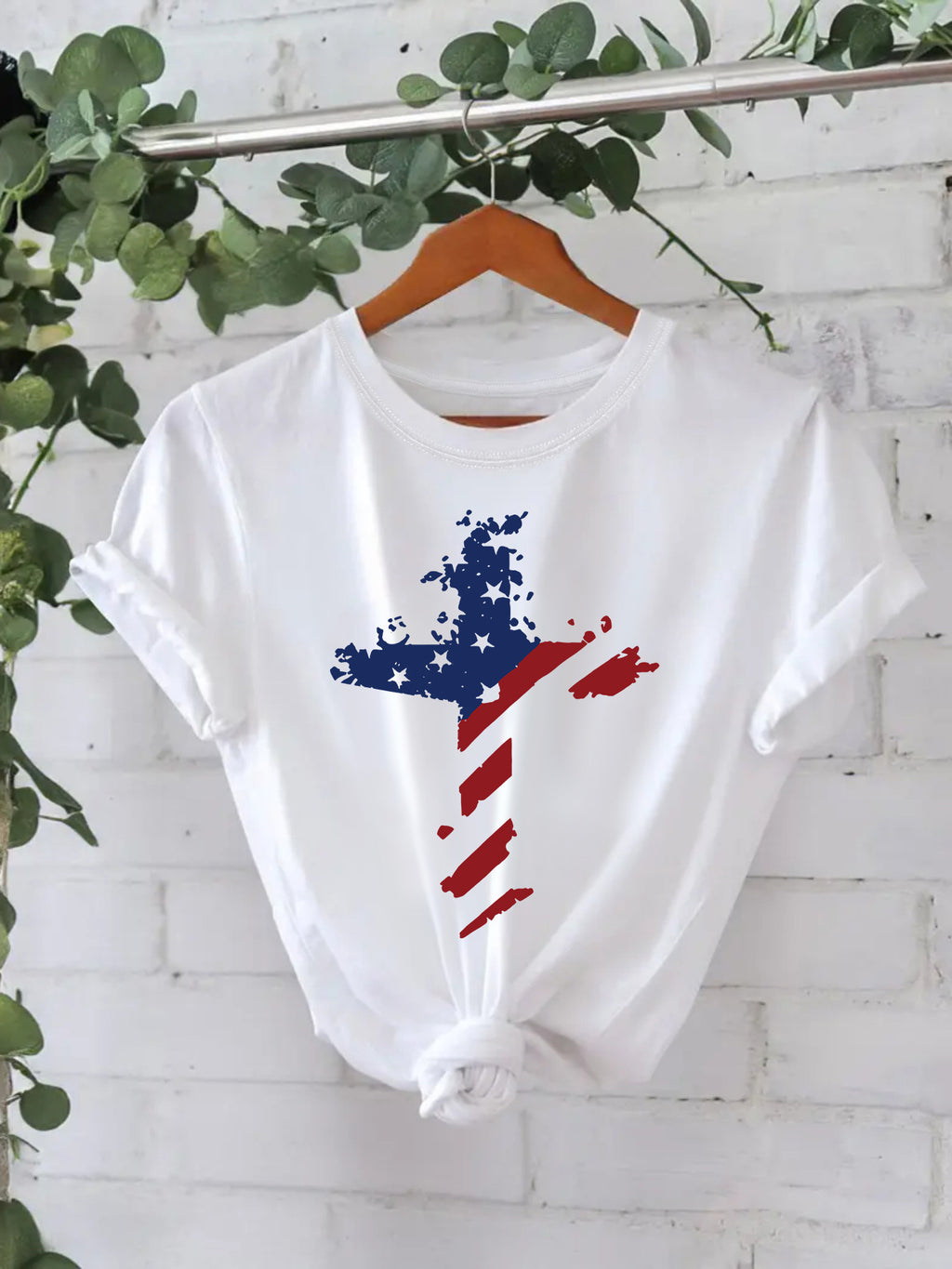 Patriotic Flag Cross Graphic Tee - White