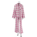 Plaid Flannel Shirt and Wide Leg Pants Set - Pink