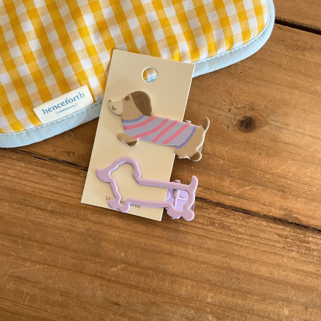 Dachshund Puppy Hair Barrette Pair For Bangs - Purple