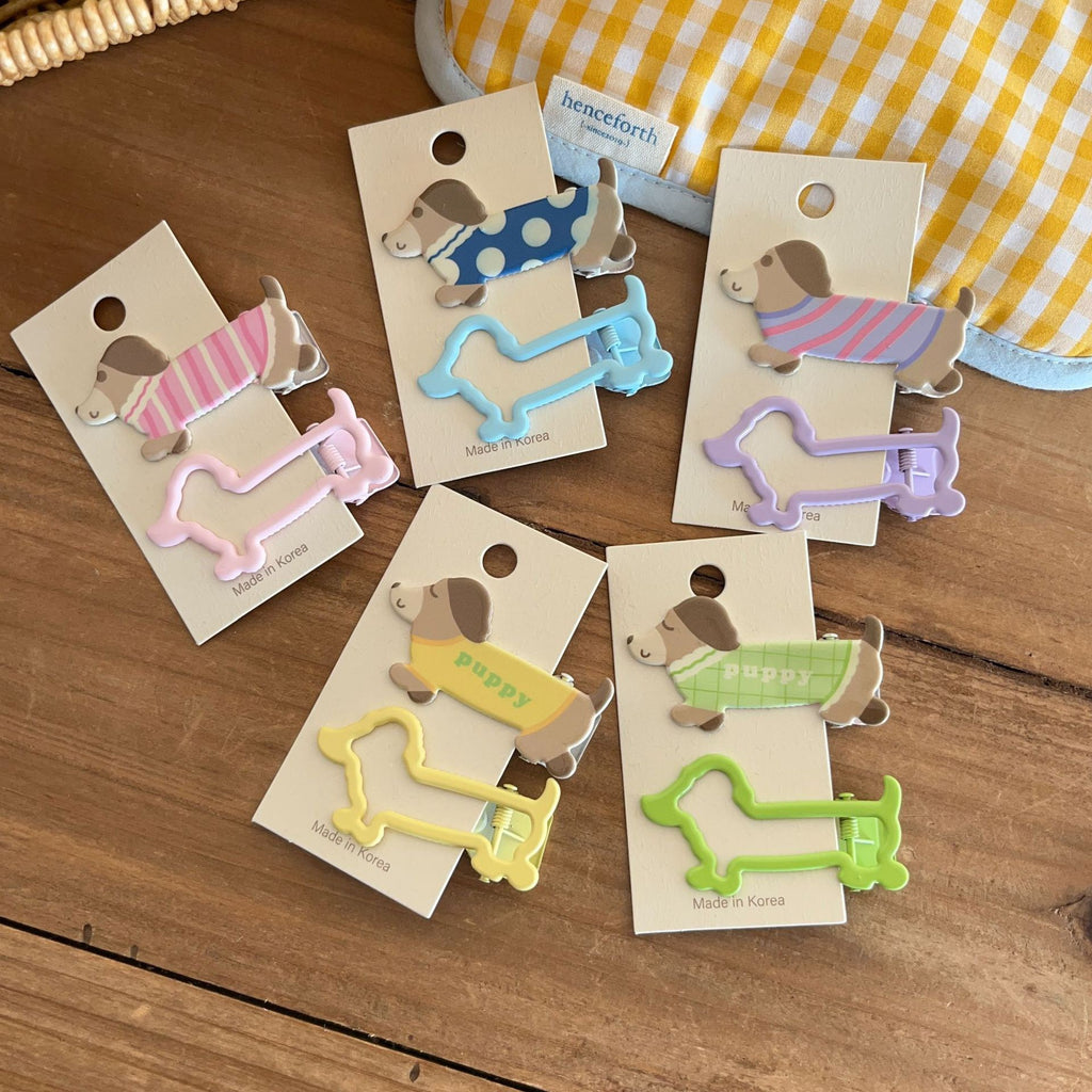 Dachshund Puppy Hair Barrette Pair For Bangs
