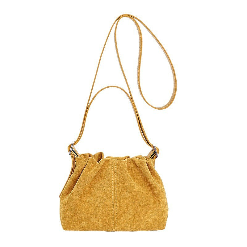 Ruched Faux Suede Mini Top Handle Bag