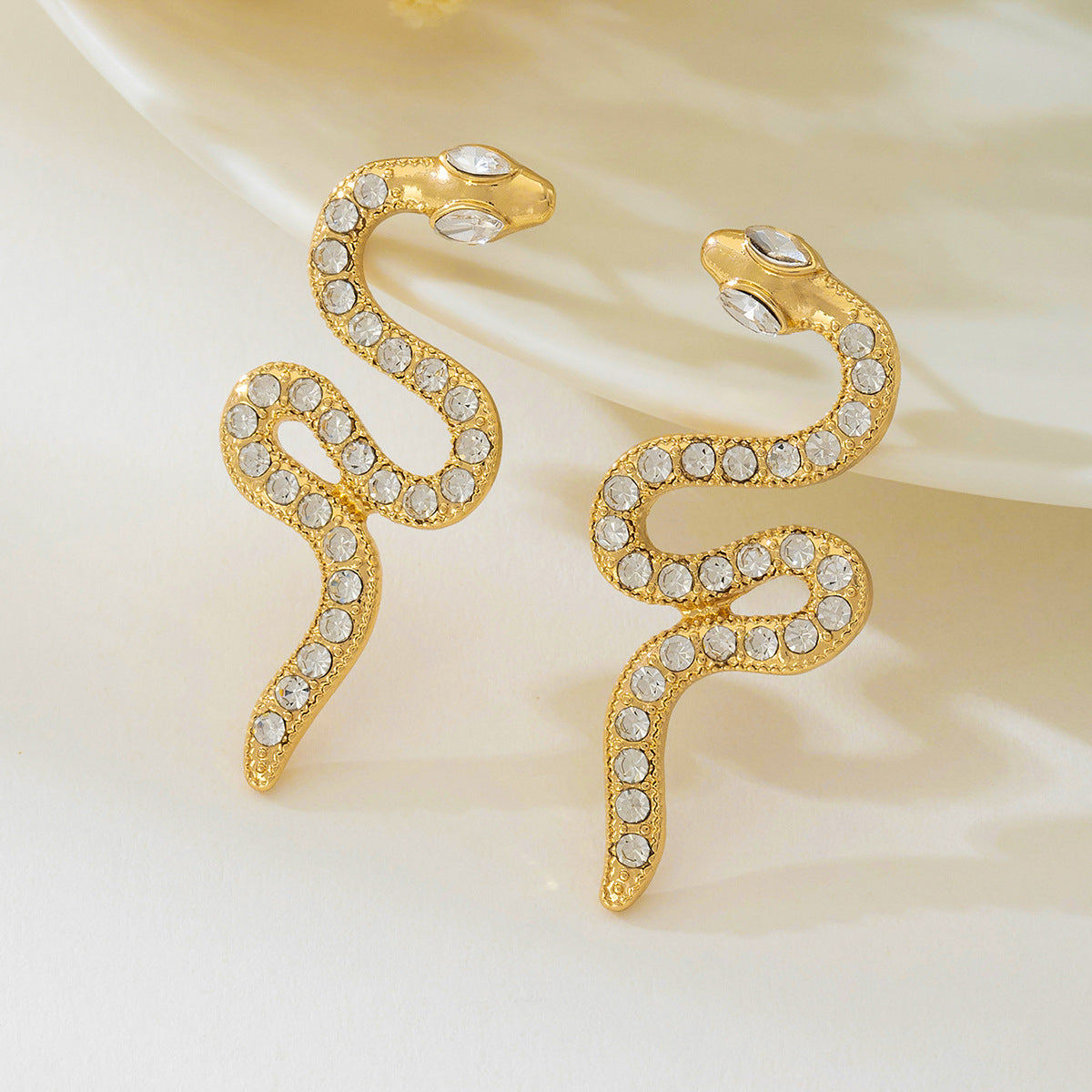 Sparkling Pave Serpent Stud Earrings - Gold - 1