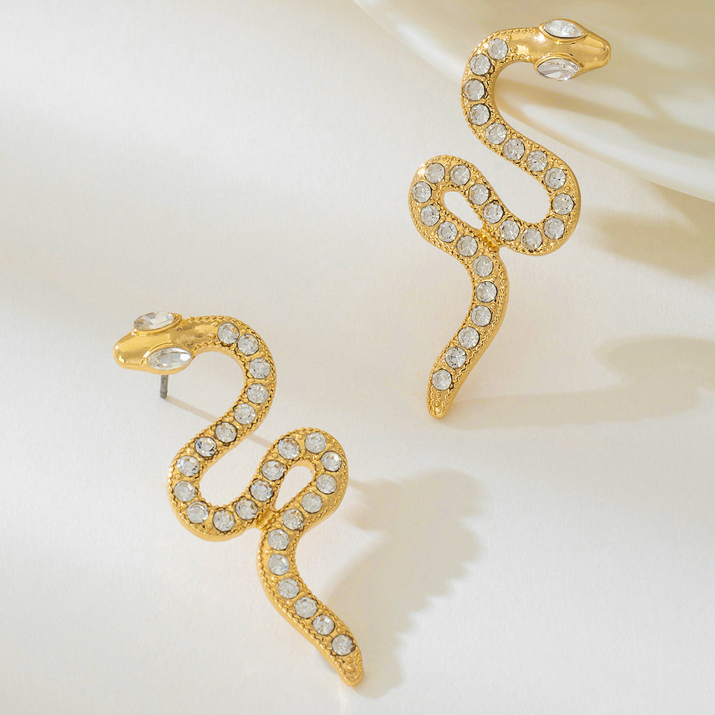 Sparkling Pave Serpent Stud Earrings - Gold - 2