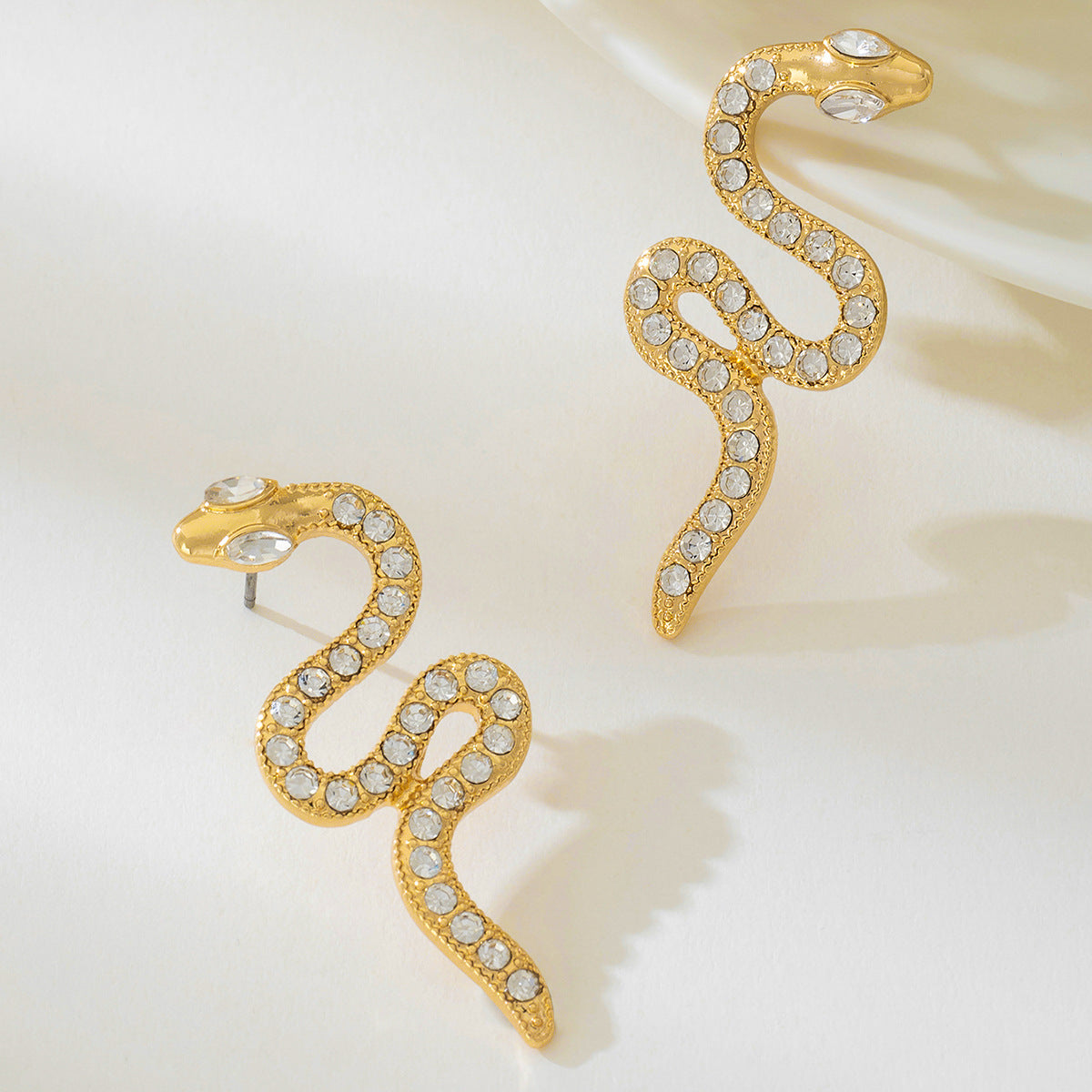 Sparkling Pave Serpent Stud Earrings - Gold - 2