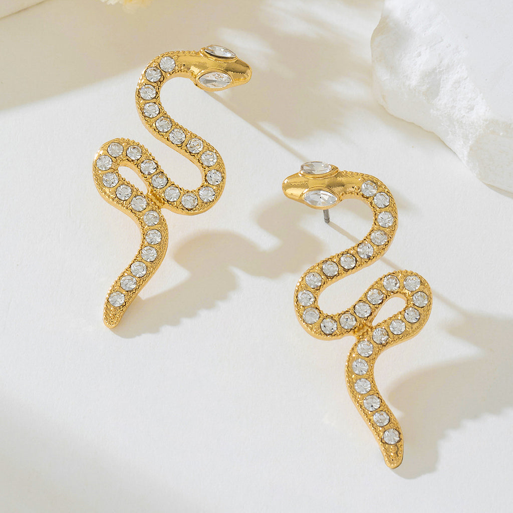 Sparkling Pave Serpent Stud Earrings - Gold - 3