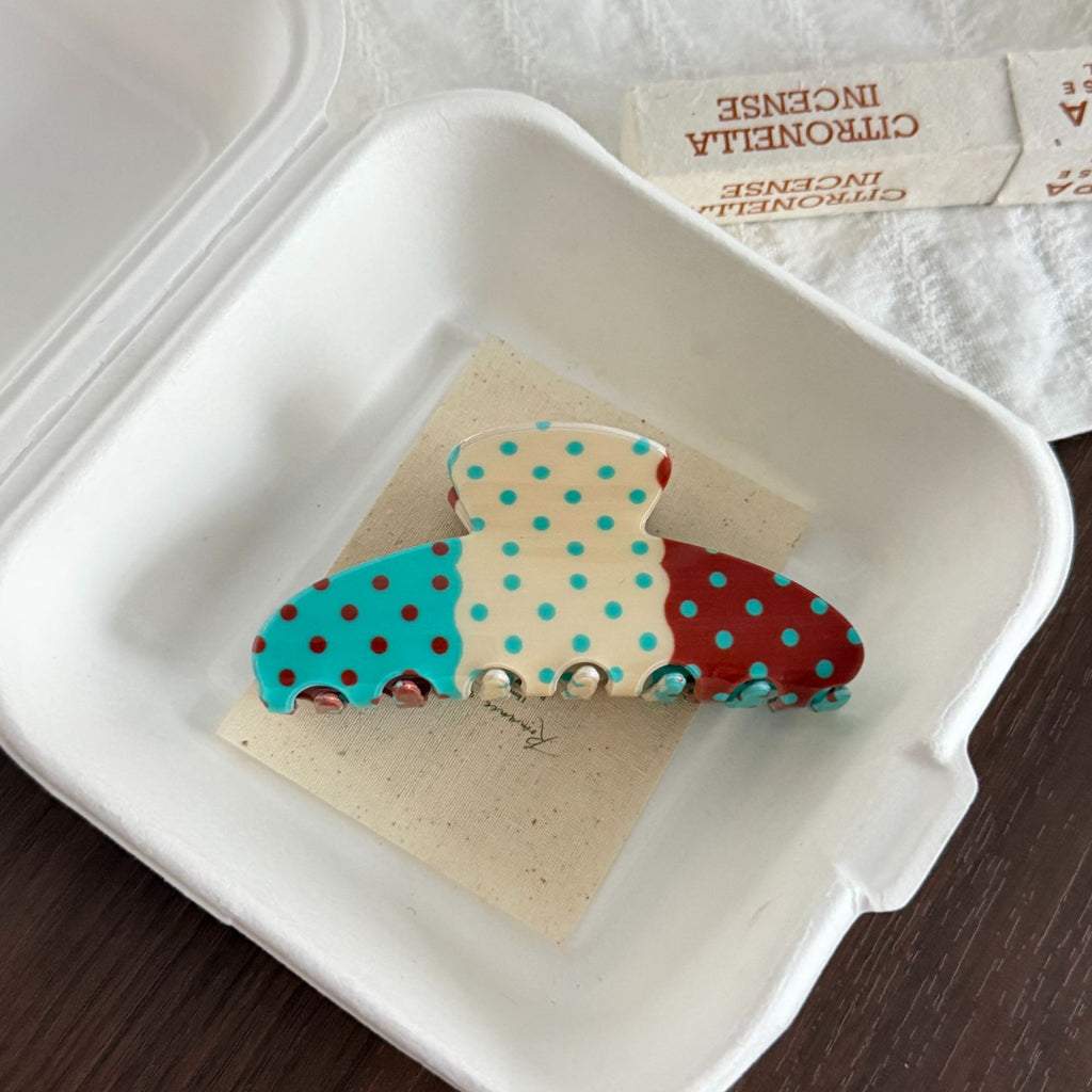 Retro Spotted Patchwork Hair Claw Clip - Blue