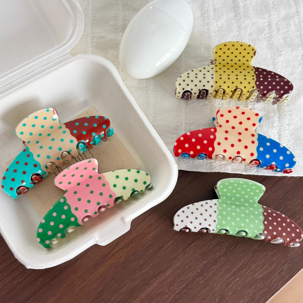 Retro Spotted Patchwork Hair Claw Clip