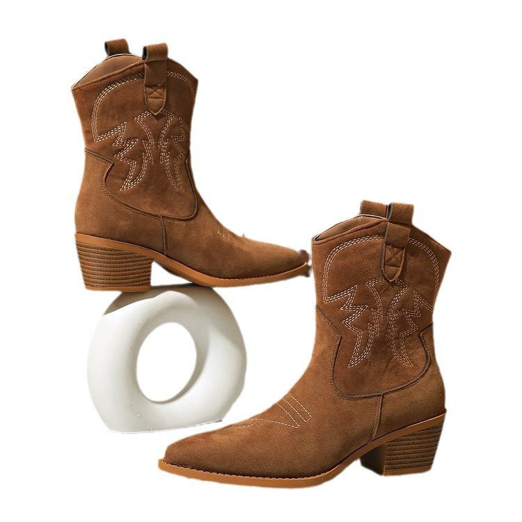 Embroidered Pointed Toe Western Ankle Boots