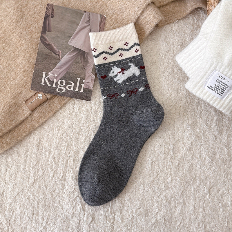 Fair Isle Knit Thermal Winter Socks - Dark-Gray