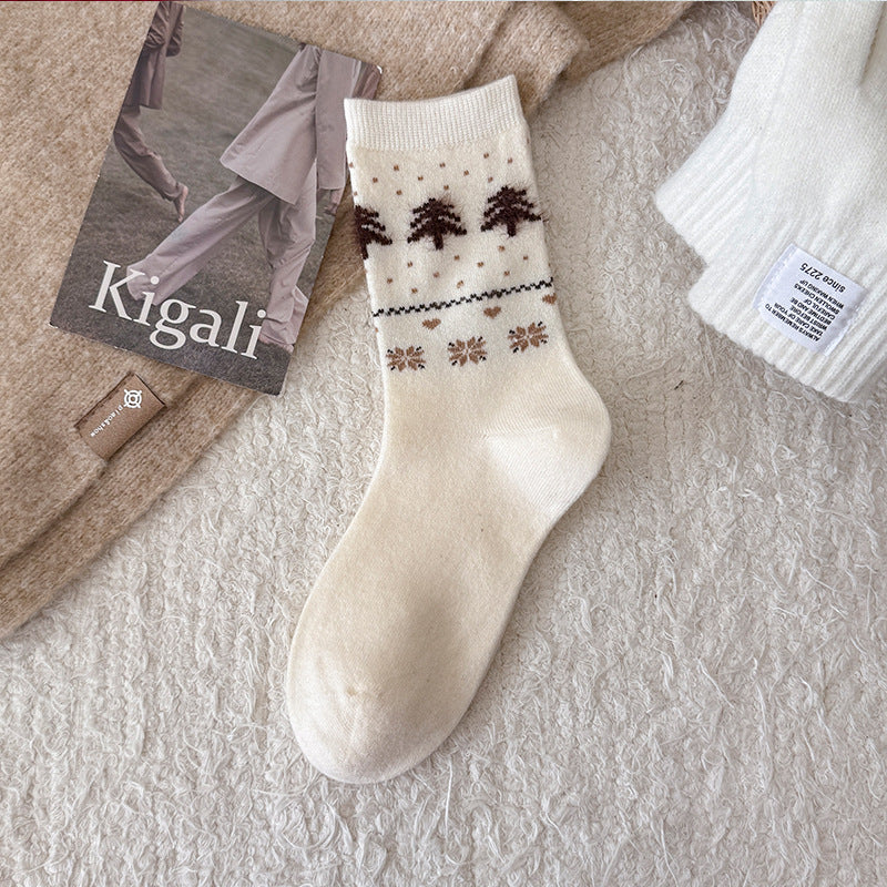 Fair Isle Knit Thermal Winter Socks - White