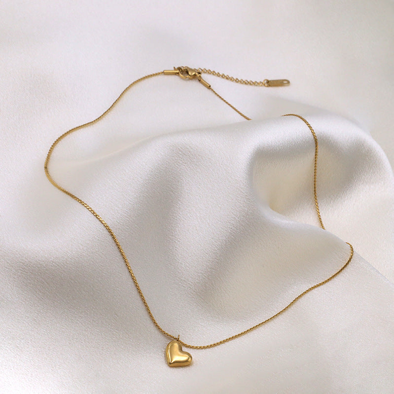 Puffed Heart Pendant Box Chain Necklace - Gold - 5