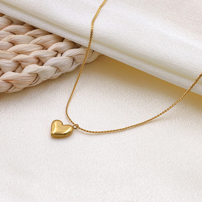 Puffed Heart Pendant Box Chain Necklace - Gold - 7