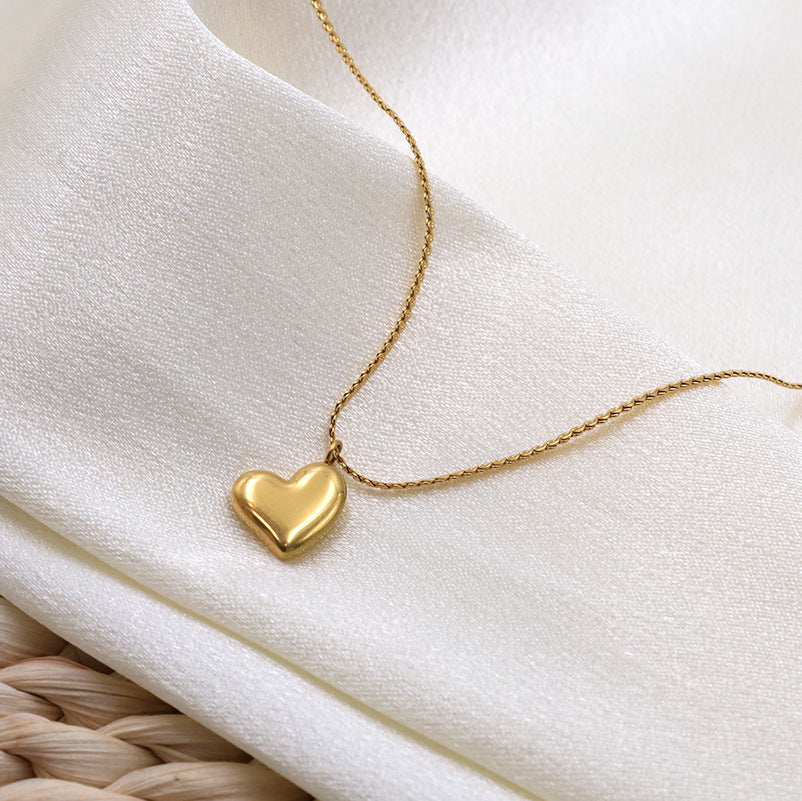 Puffed Heart Pendant Box Chain Necklace - view 1