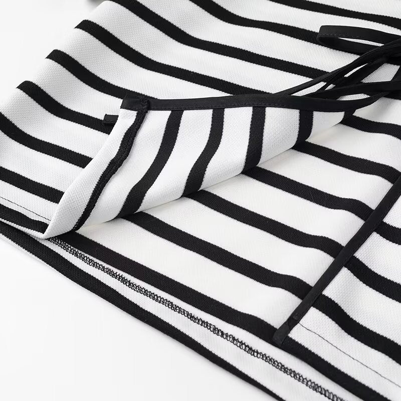 Striped Tie Front Tee and Trouser Set - Black - 12