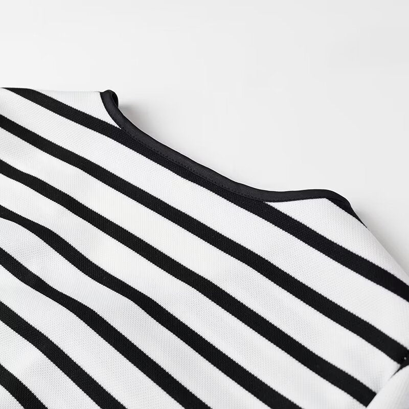 Striped Tie Front Tee and Trouser Set - Black - 13