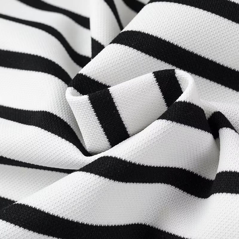 Striped Tie Front Tee and Trouser Set - Black - 14