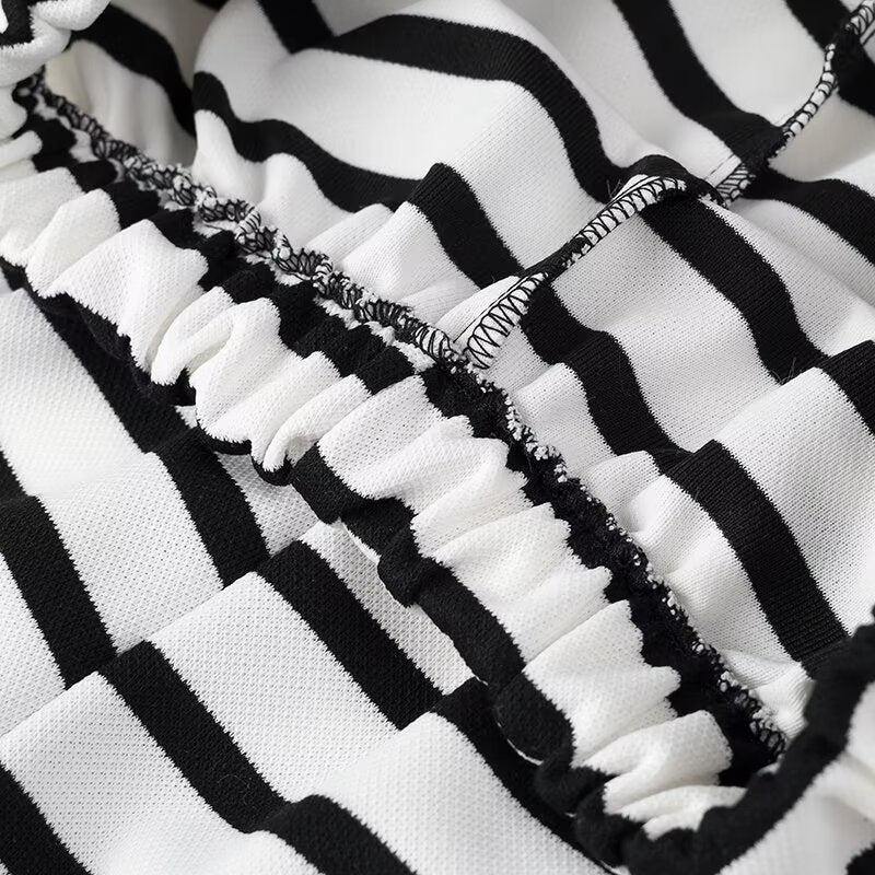 Striped Tie Front Tee and Trouser Set - Black - 7