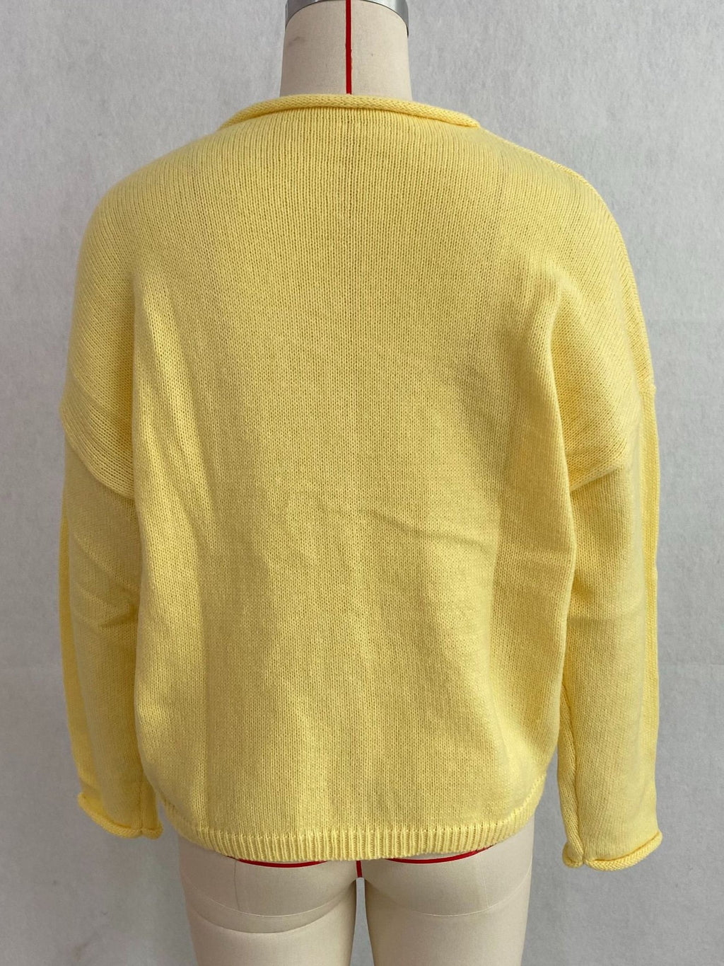 Classic Button Down Crew Neck Cardigan - Yellow - 1