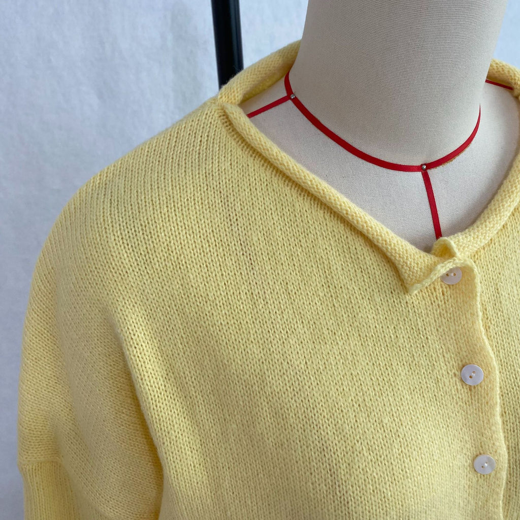 Classic Button Down Crew Neck Cardigan - Yellow - 2