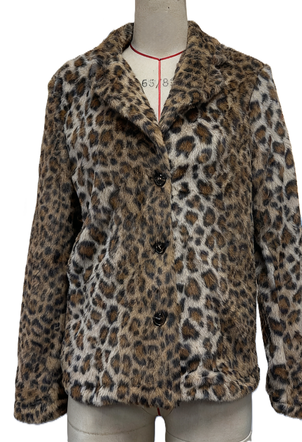 Leopard Faux Fur Notch Collar Jacket - Leopard