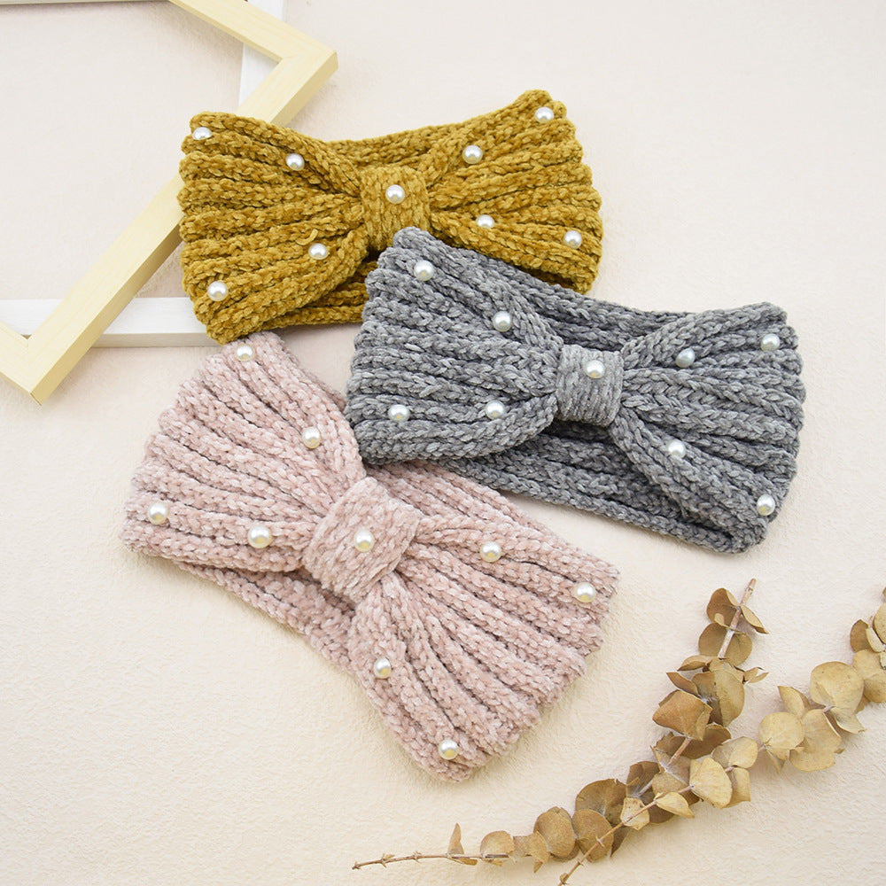 Pearl Beaded Knit Bow Headband