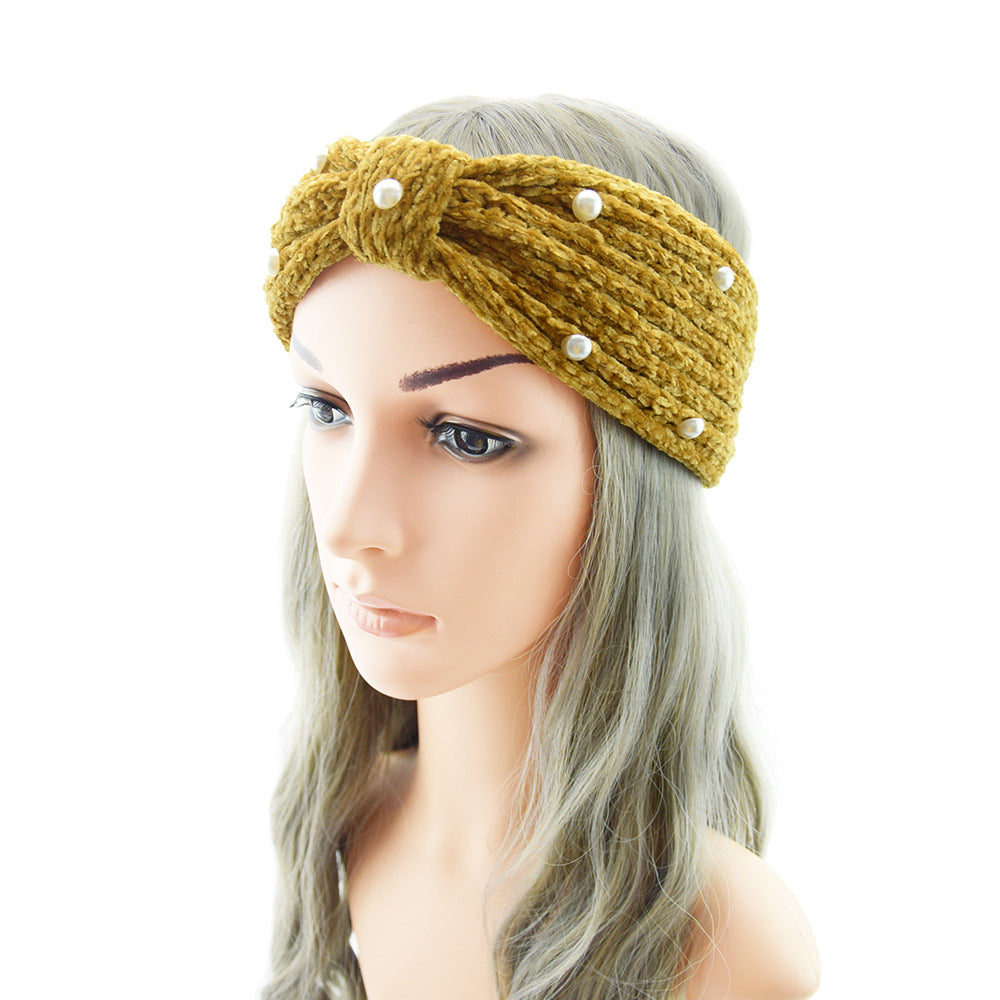 Pearl Beaded Knit Bow Headband - view 10