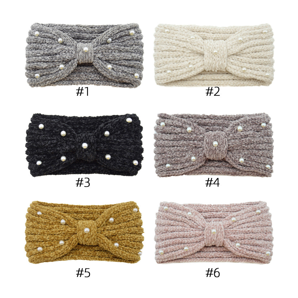 Pearl Beaded Knit Bow Headband - view 1