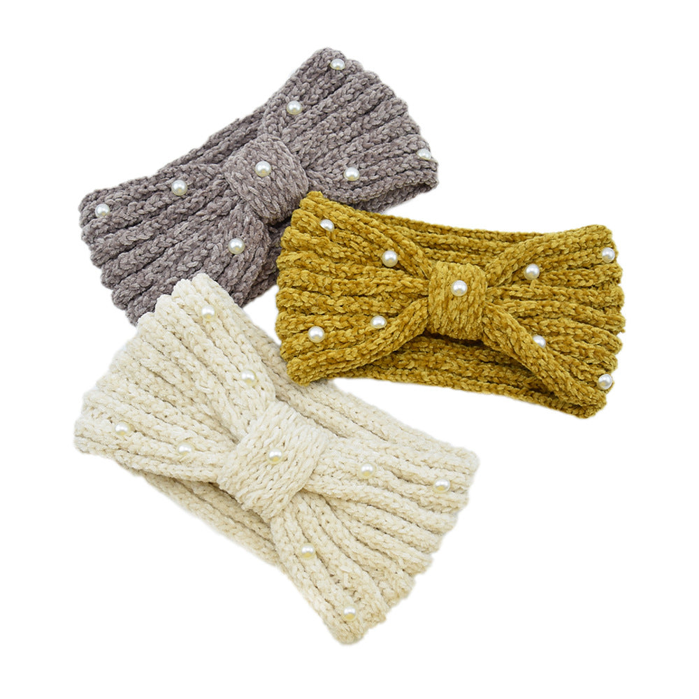 Pearl Beaded Knit Bow Headband - view 6