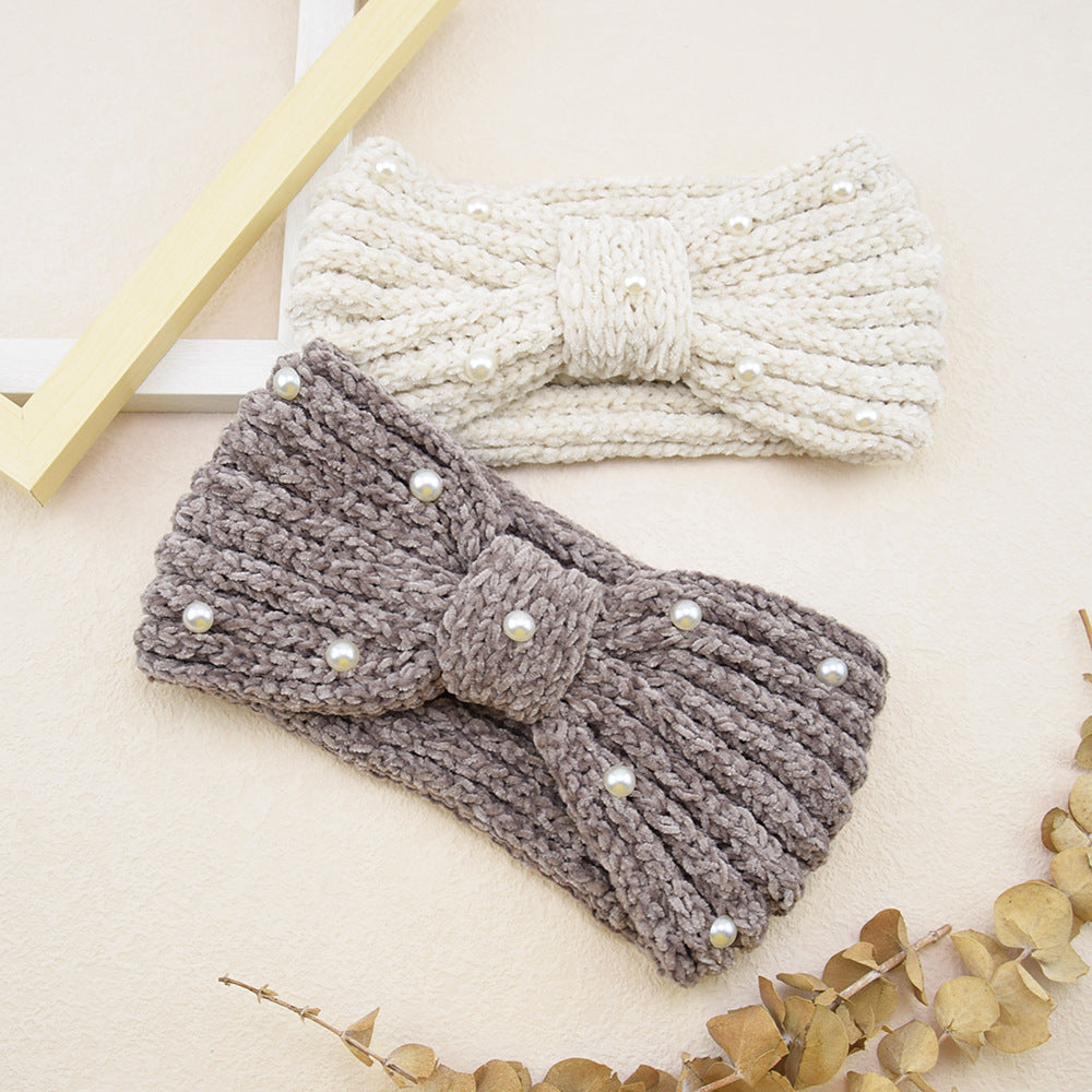 Pearl Beaded Knit Bow Headband - view 7