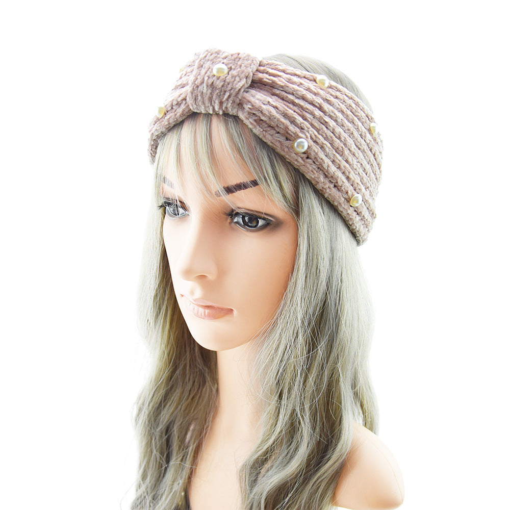 Pearl Beaded Knit Bow Headband - view 9