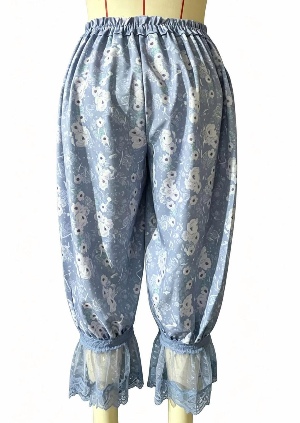Floral Lace Ruffle Cuff Cropped Bloomer Pants - Blue - 1