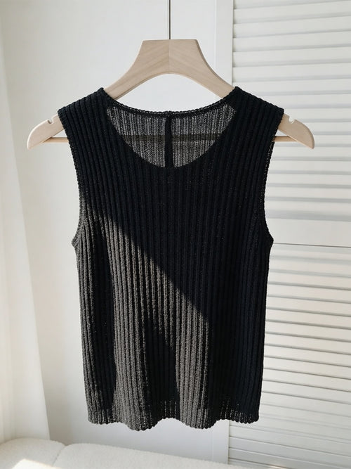 American Flag Patch Sleeveless Knit Top - Black - 1