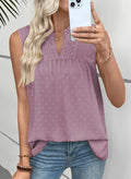 Swiss Dot Sleeveless Blouse With Lace Trim - Purple