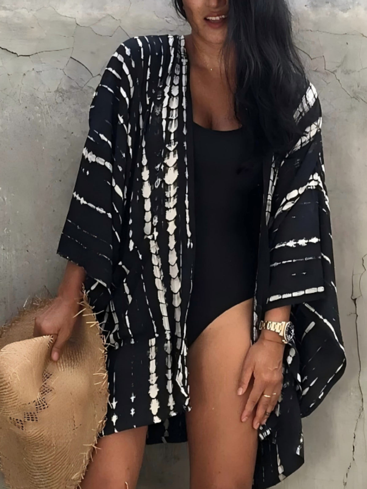 Tie-Waist Short Kimono Robe Cover-Up - Tie-dye