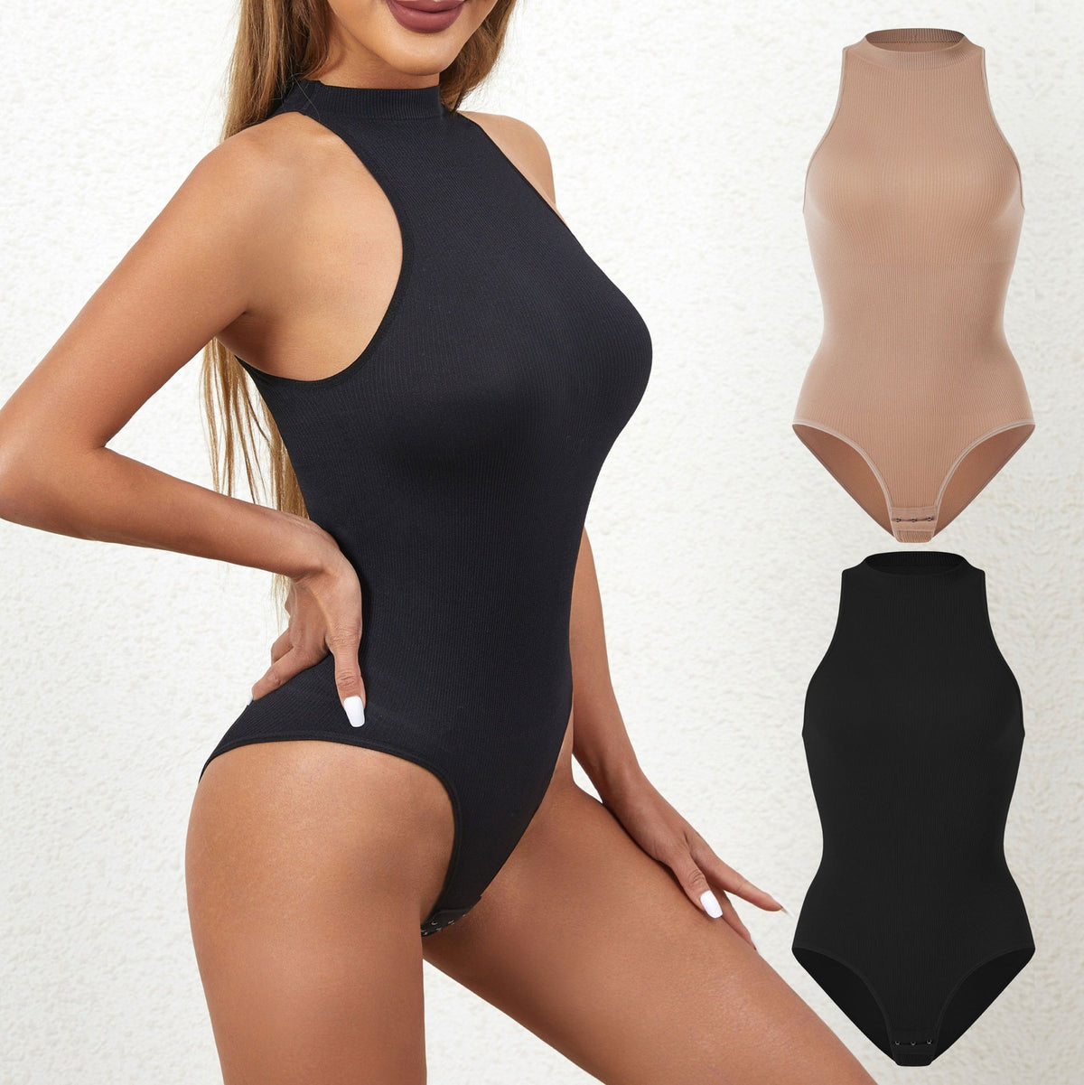 Ribbed Mock Neck Sleeveless Sculpting Bodysuit