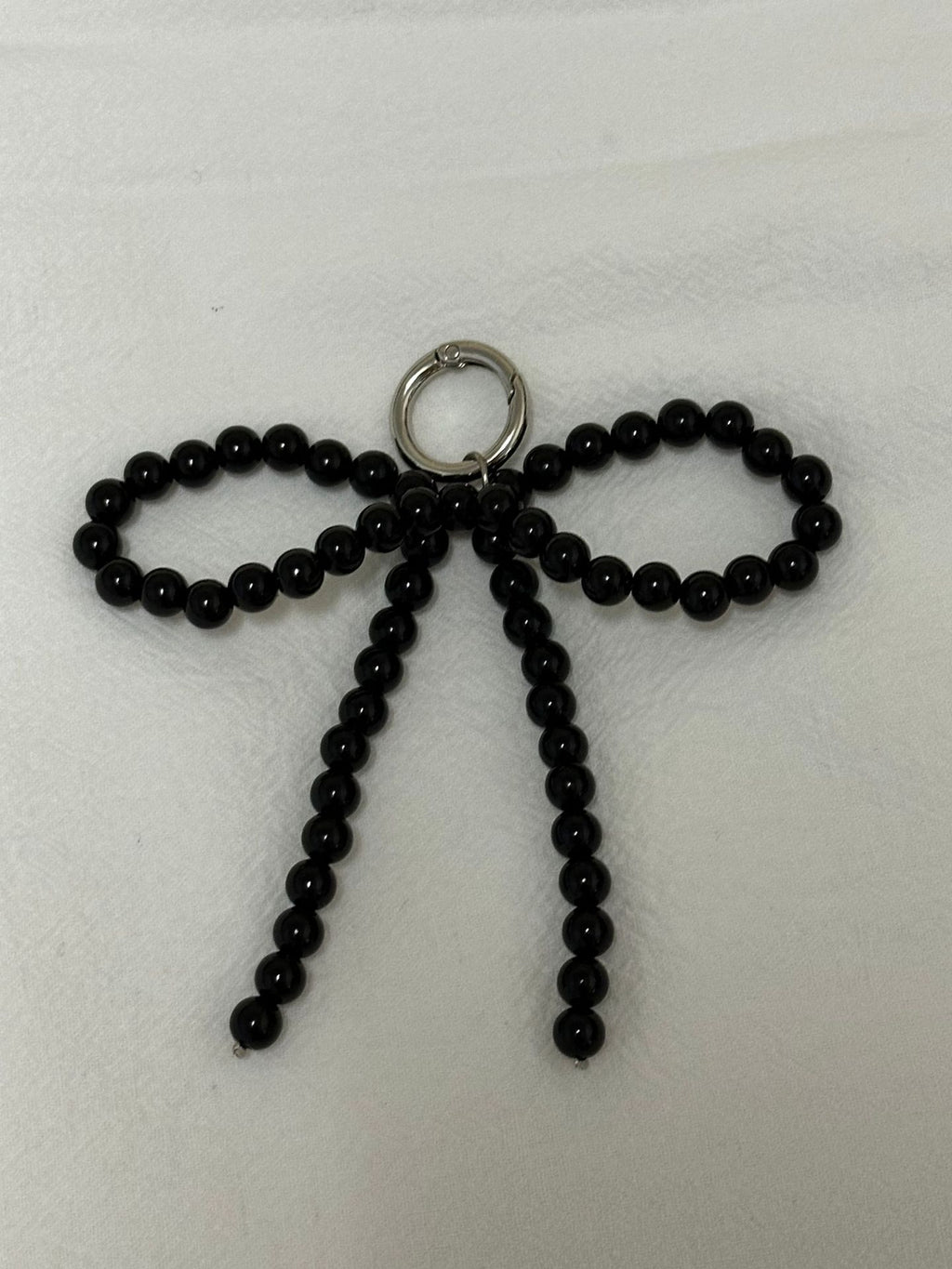 Chunky Beaded Ribbon Bow Bag Charm - Black