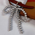 Chunky Beaded Ribbon Bow Bag Charm - Grey
