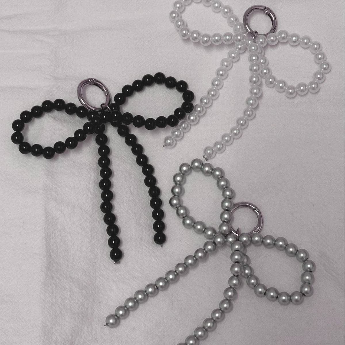 Chunky Beaded Ribbon Bow Bag Charm