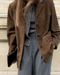Oversized Suede Effect Lapel Blazer - Brown