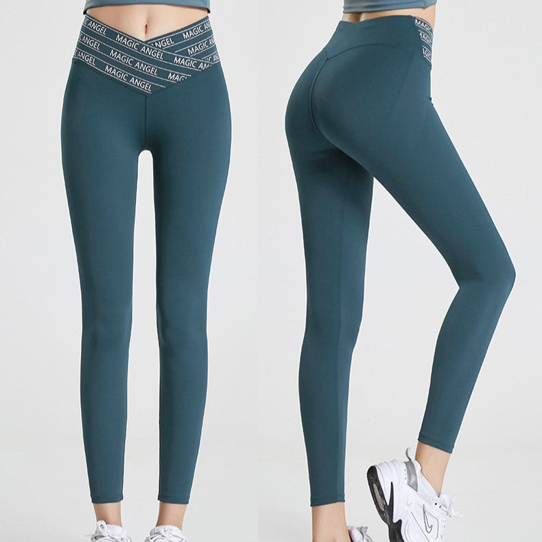 Crossover Waist High Rise Yoga Leggings - Green - 1